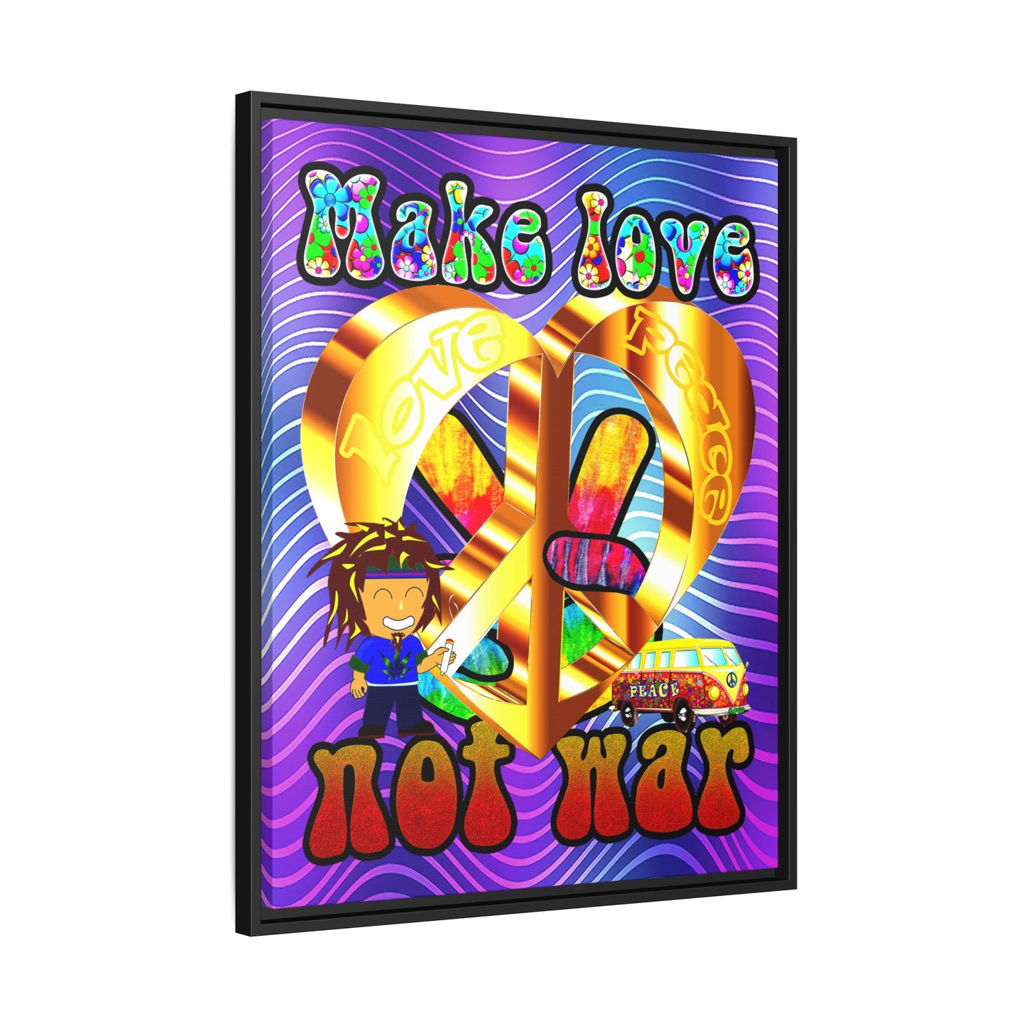 love peace - framed canvas art (purple wave)