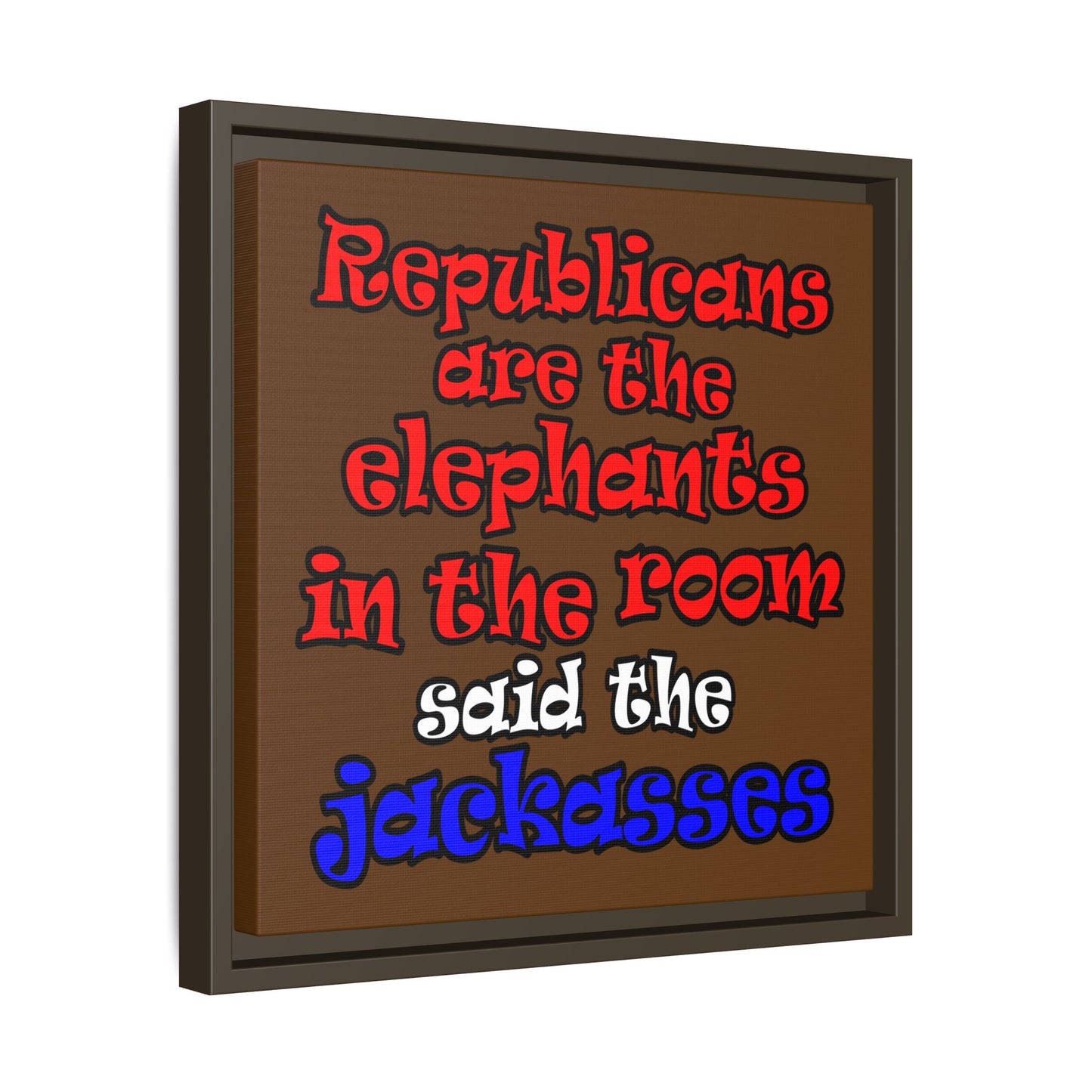 donkeys and elephants - framed canvas art (brown)