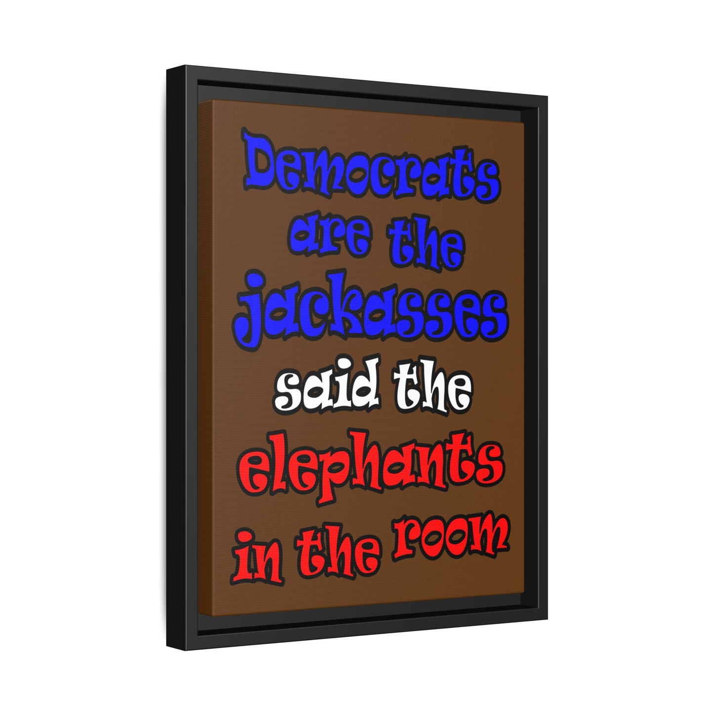 donkeys and elephants - framed canvas art (brown)