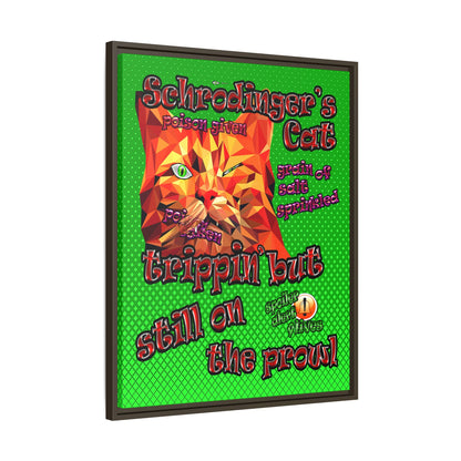 schrodinger's cat - framed canvas art (logo green)