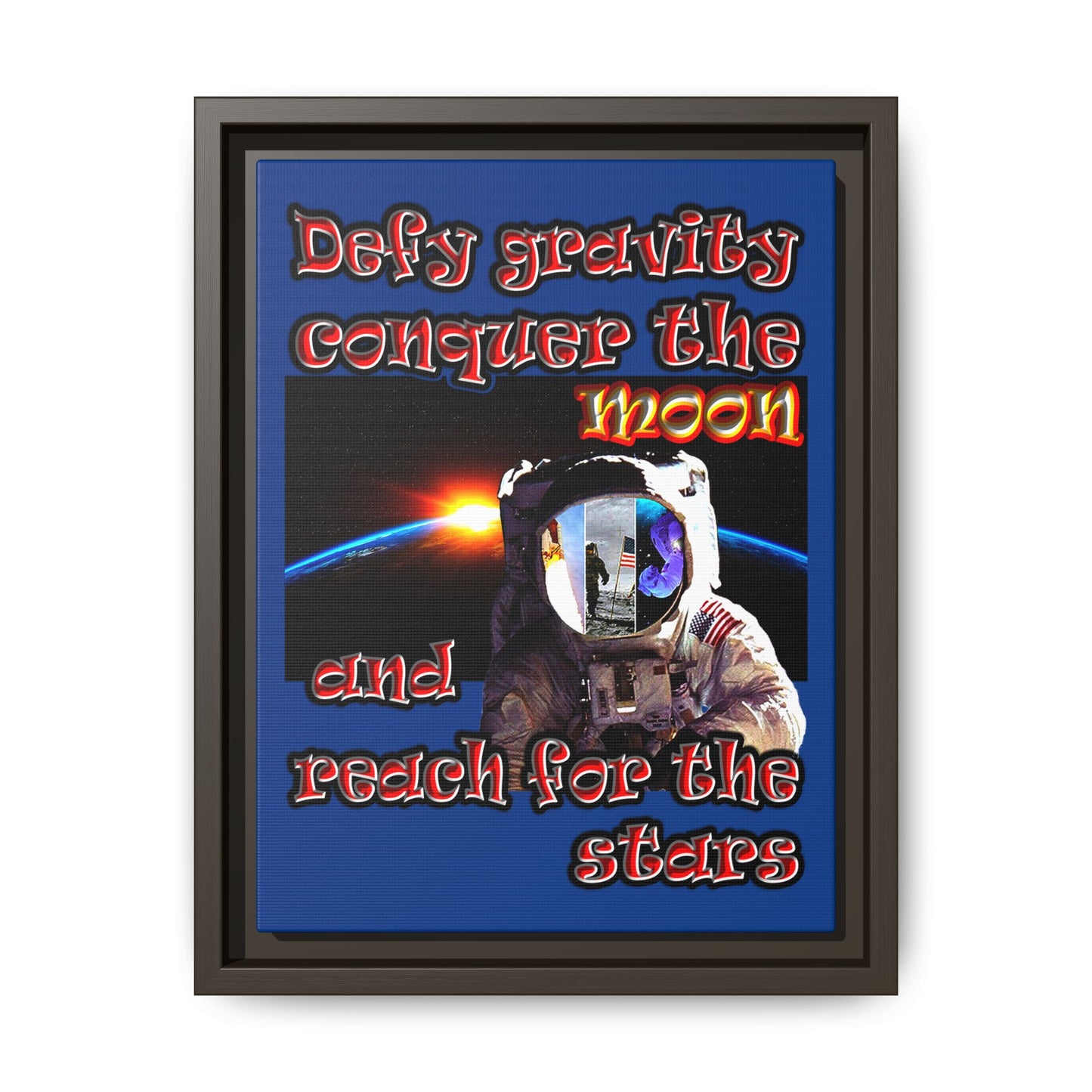 defy conquer reach - framed canvas art (dark blue)