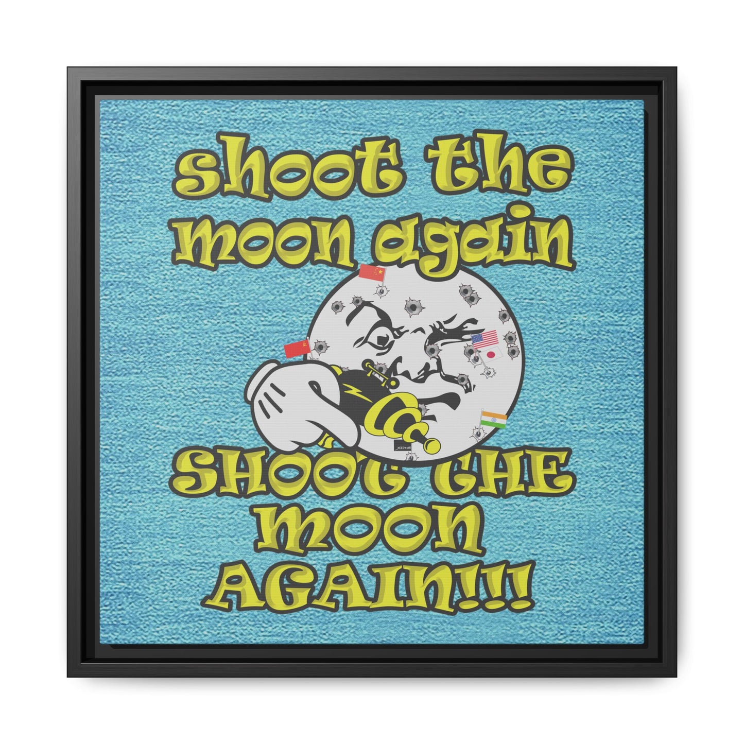 shoot the moon again - framed canvas art (faded blue)