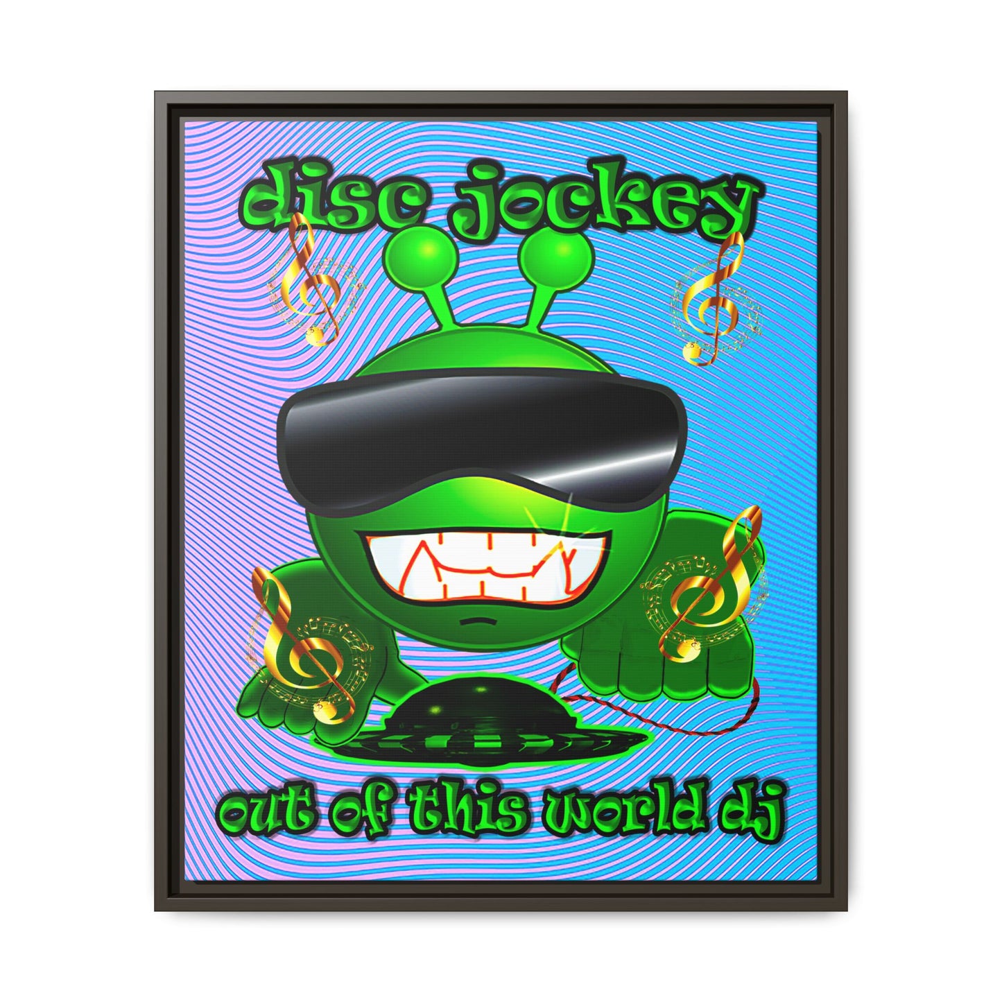 disc jockey - framed canvas art (light blue-purple wave)