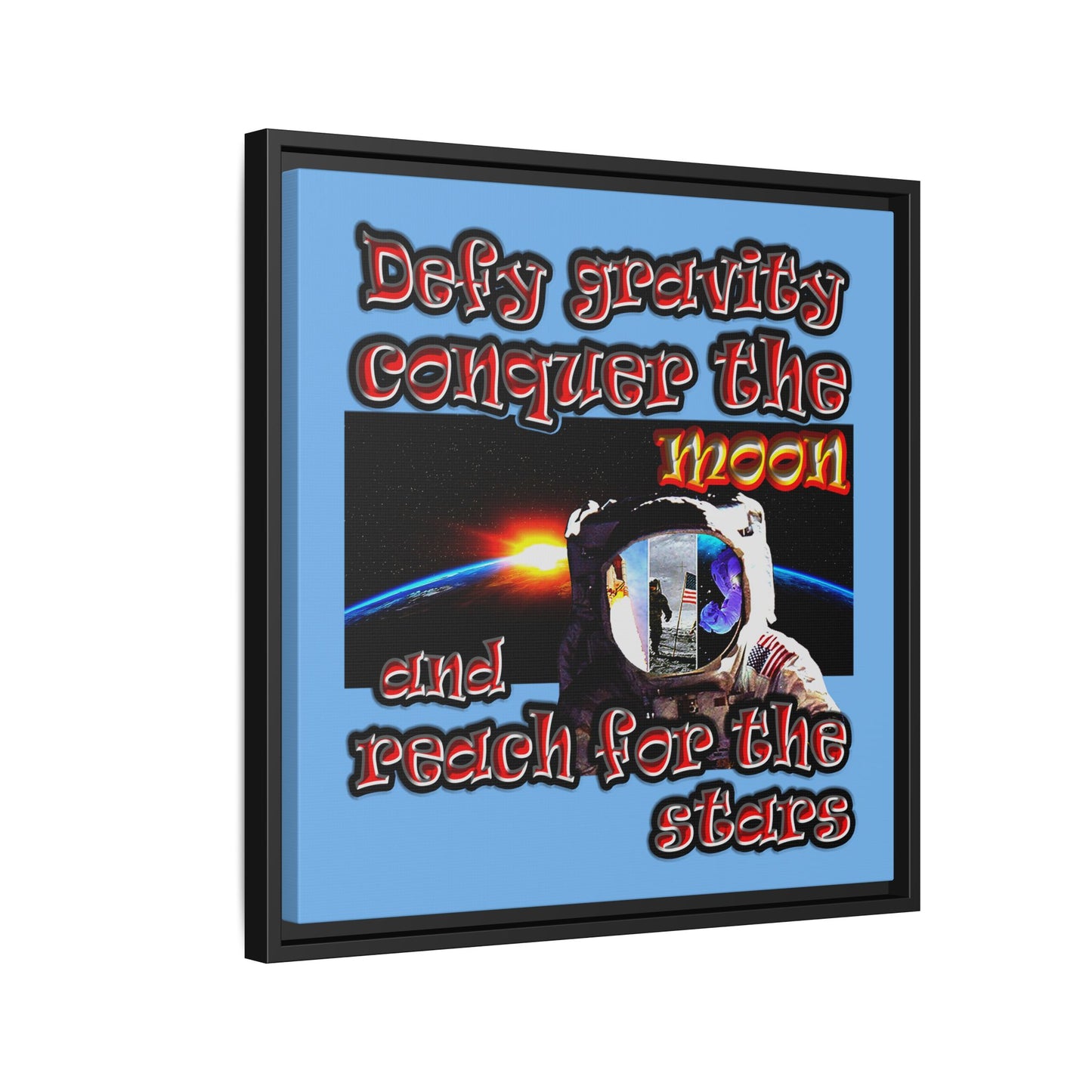 defy conquer reach - framed canvas art (light blue)
