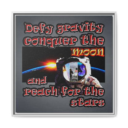 defy conquer reach - framed canvas art (grey-light grey)