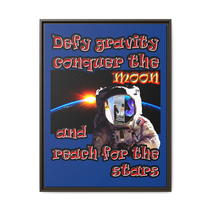 defy conquer reach - framed canvas art (dark blue)