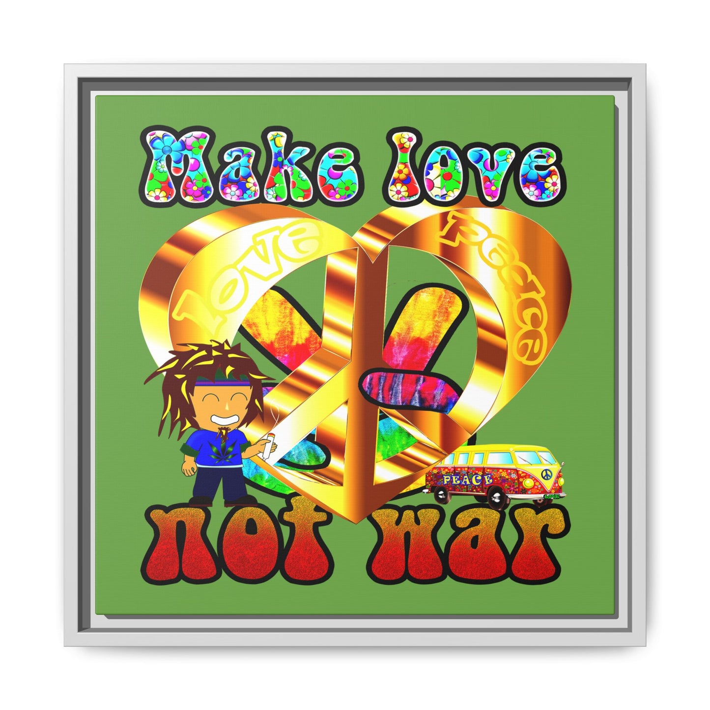 love peace - framed canvas art (green)