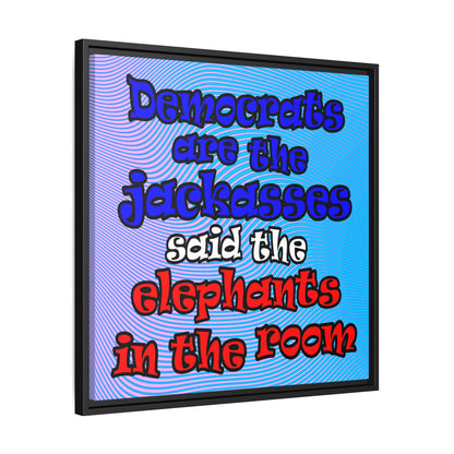 donkeys and elephants - framed canvas art (light blue-purple wave)