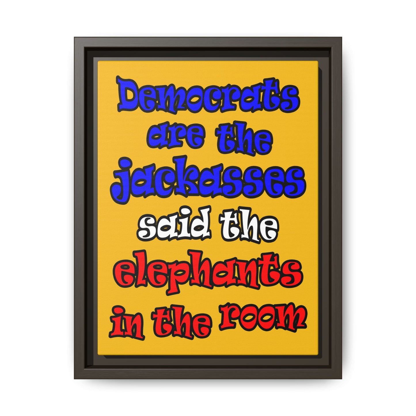 donkeys and elephants - framed canvas art (yellow)