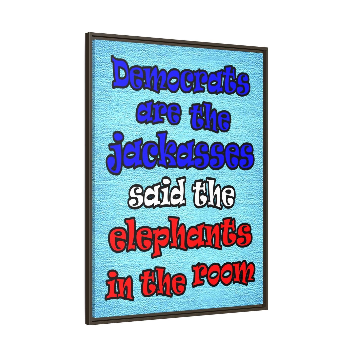 donkeys and elephants - framed canvas art (faded blue)