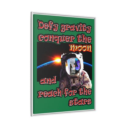 defy conquer reach - framed canvas art (dark green)
