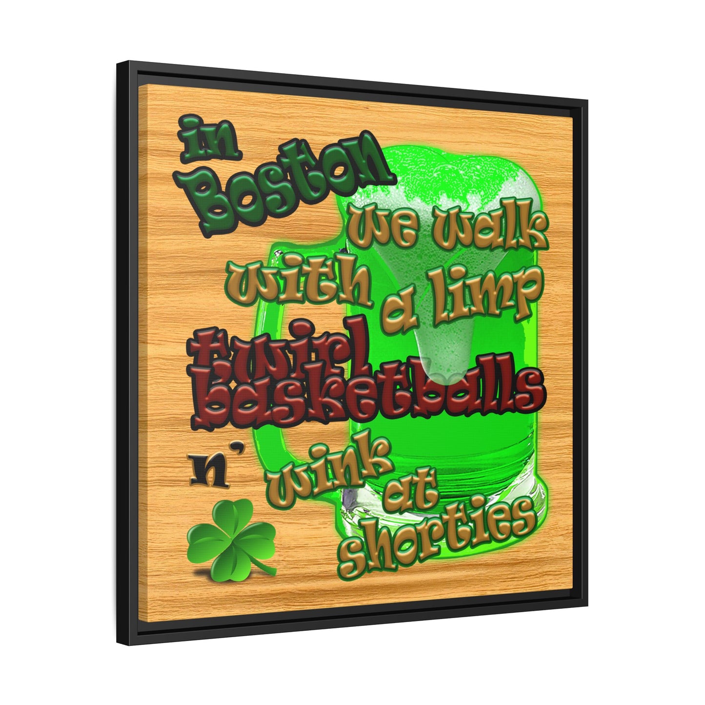 celtics logo - framed canvas art (butterscotch wood finish)