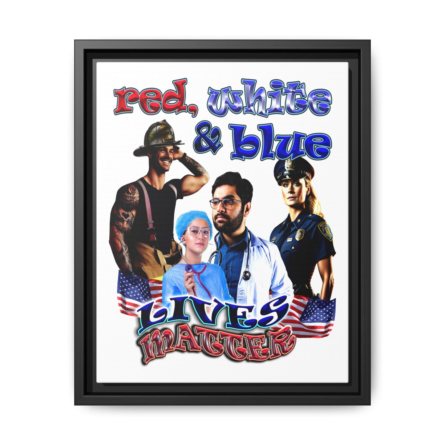 rw&b lives matter - framed canvas art (white)