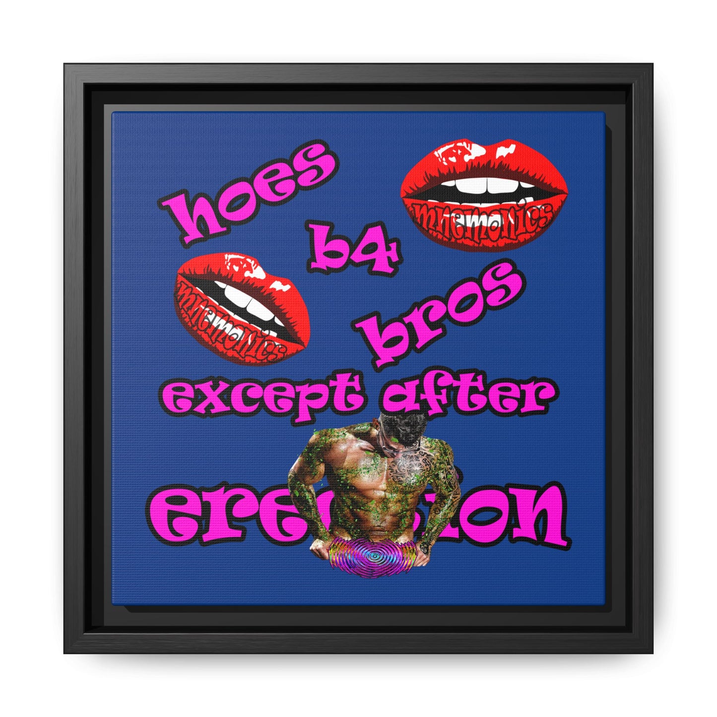 hoes b4 bros - framed canvas art (dark blue)