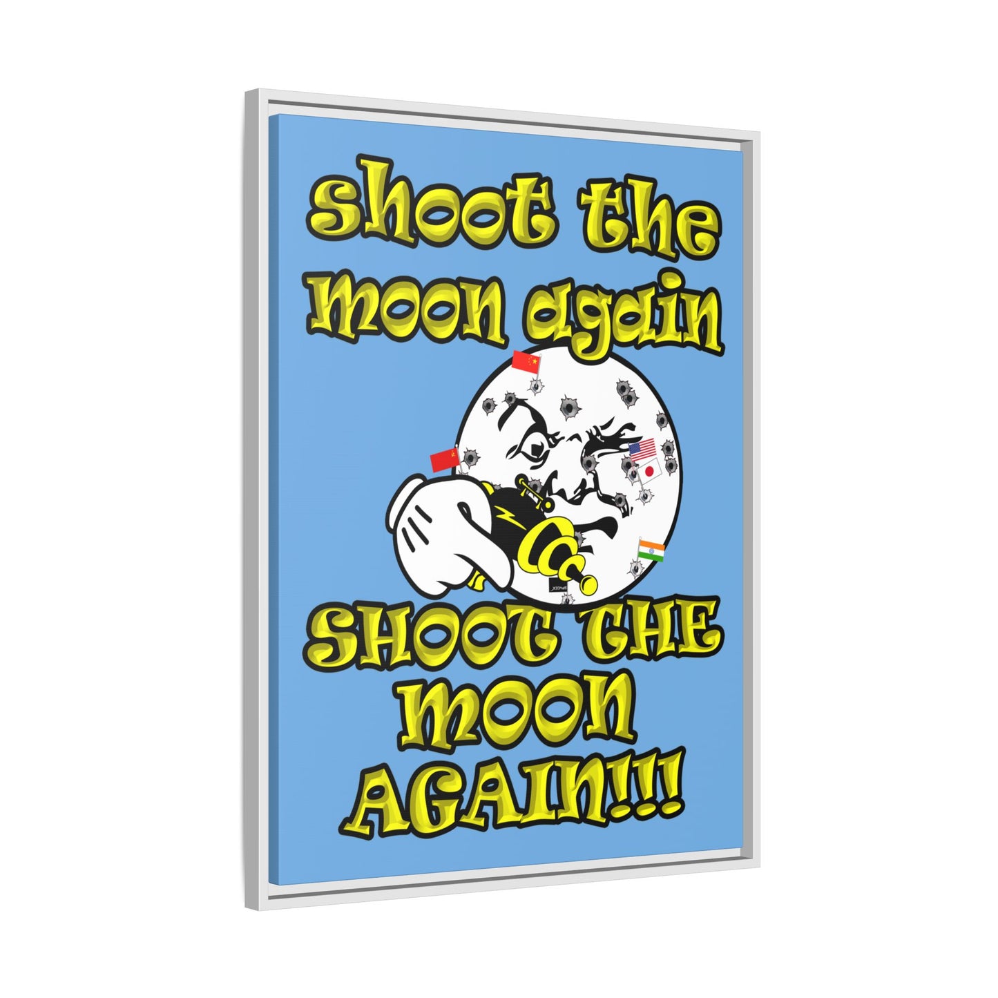 shoot the moon again - framed canvas art (light blue)
