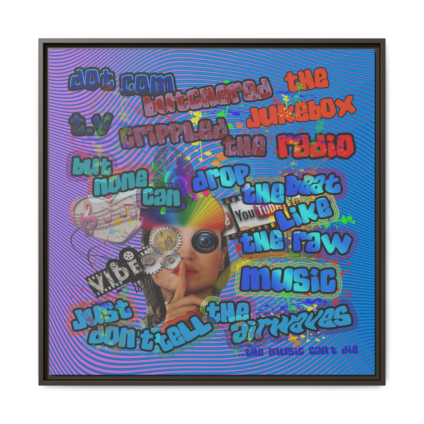 drop the beat - framed canvas art (light blue-purple wave)