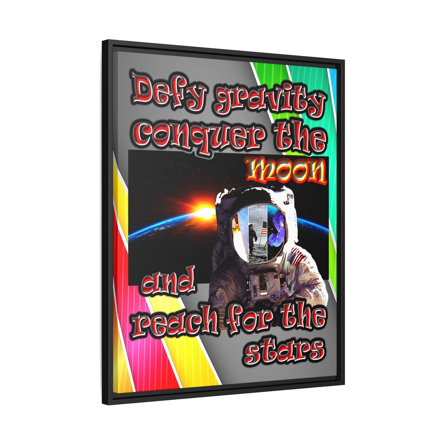 defy conquer reach - framed canvas art (rainbow split)