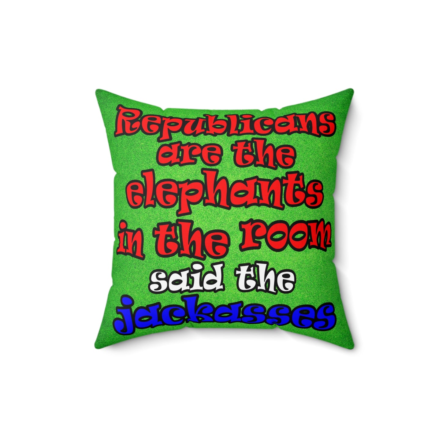 donkeys and elephants - Spun Polyester Square Pillow - (green turf)