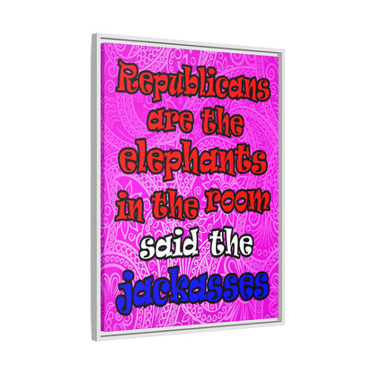 donkeys and elephants - framed canvas art (pink swirl)