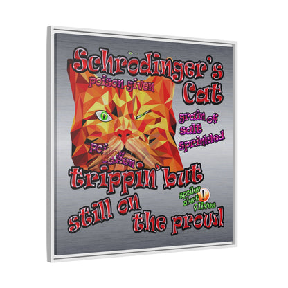 schrodinger's cat - framed canvas art (brushed nickel)