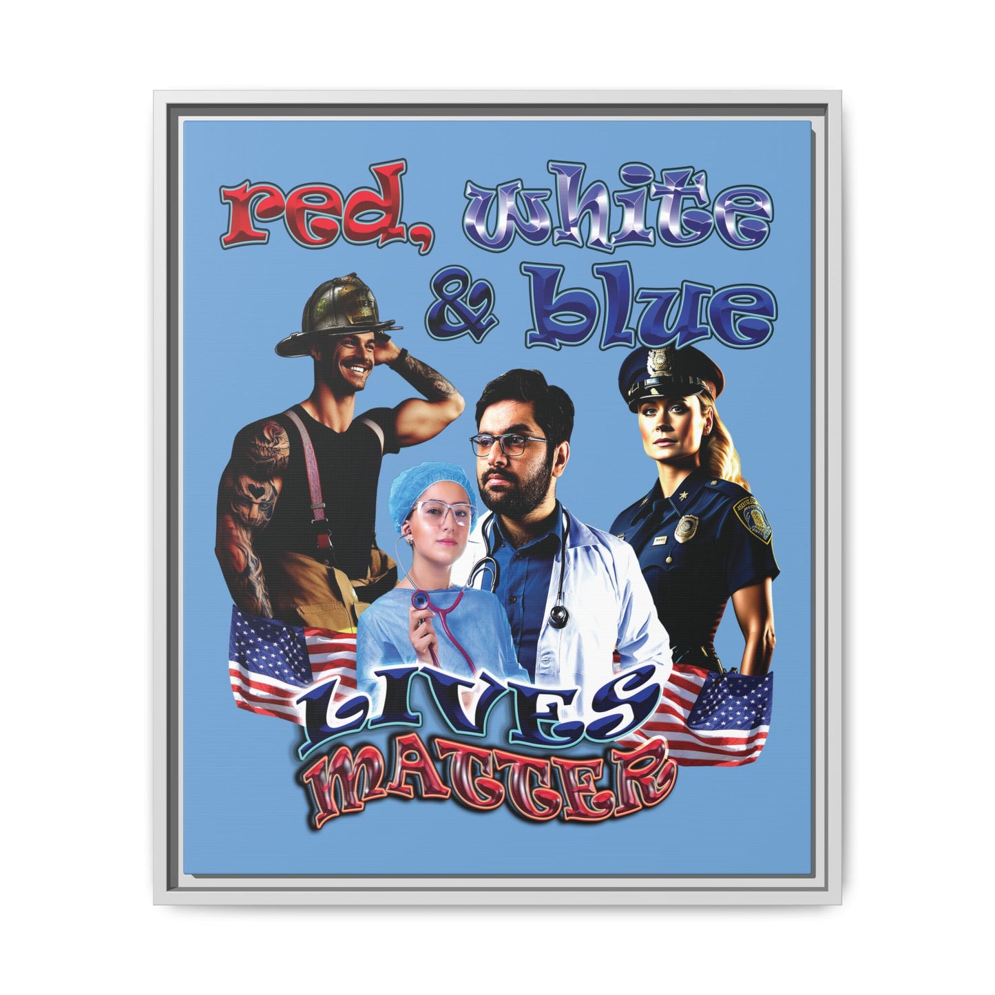 rw&b lives matter - framed canvas art (light blue)