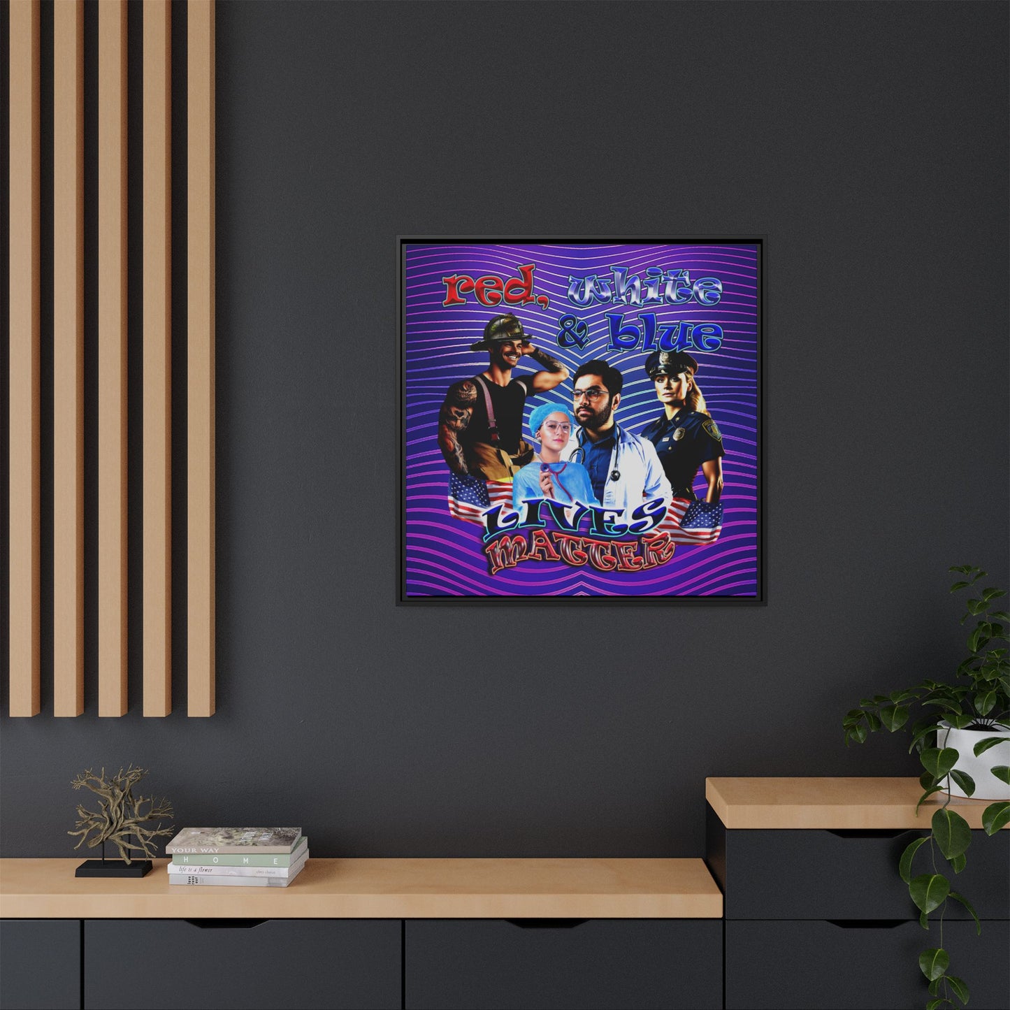 rw&b lives matter - framed canvas art (purple wave)