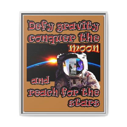 defy conquer reach - framed canvas art (light brown)