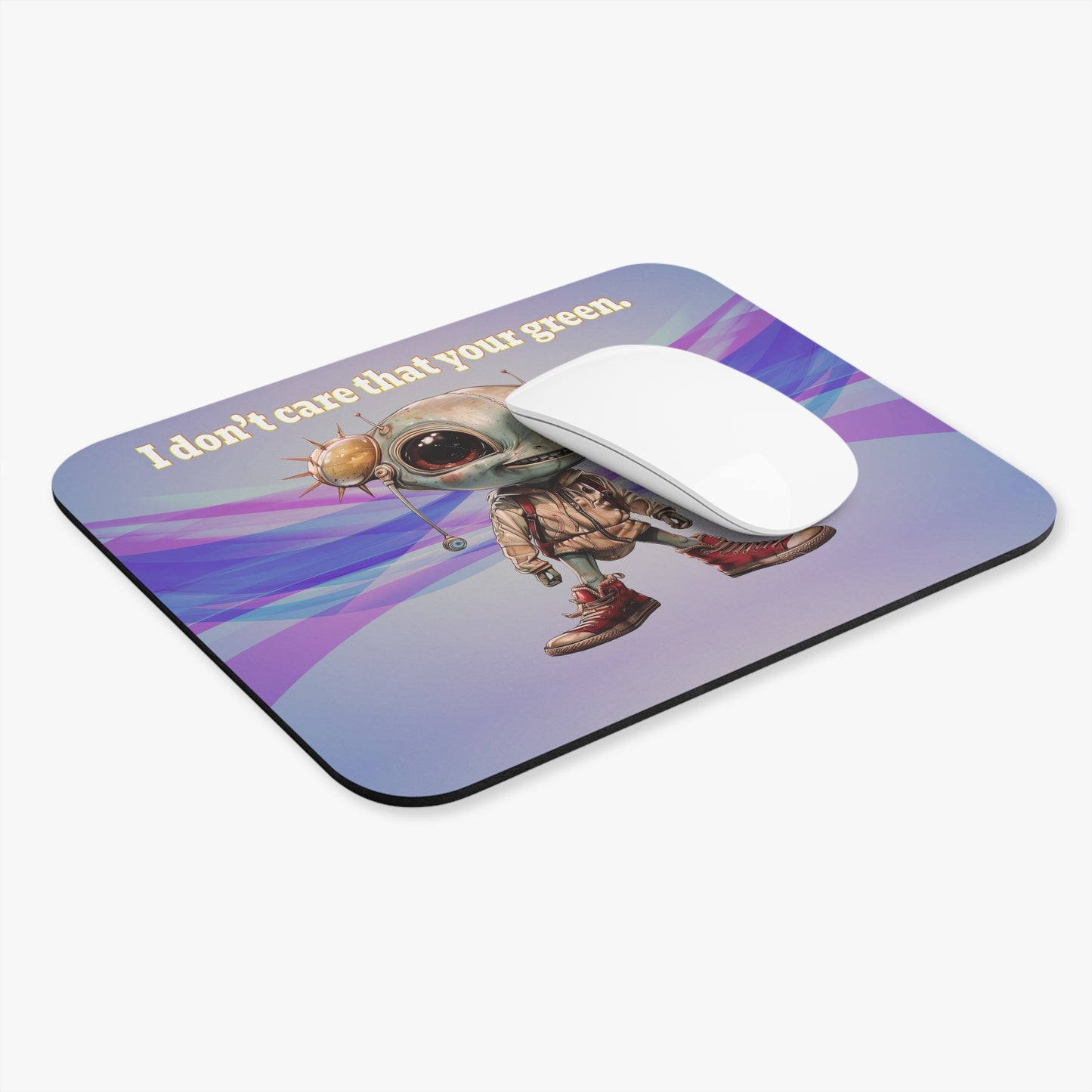 I don't care that your green - Mouse Pad (Rectangle) (light blue-pink wave)