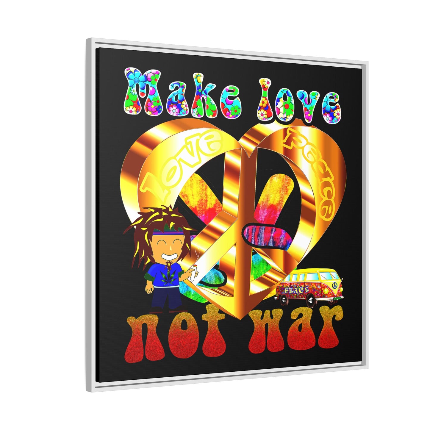 love peace - framed canvas art (black)