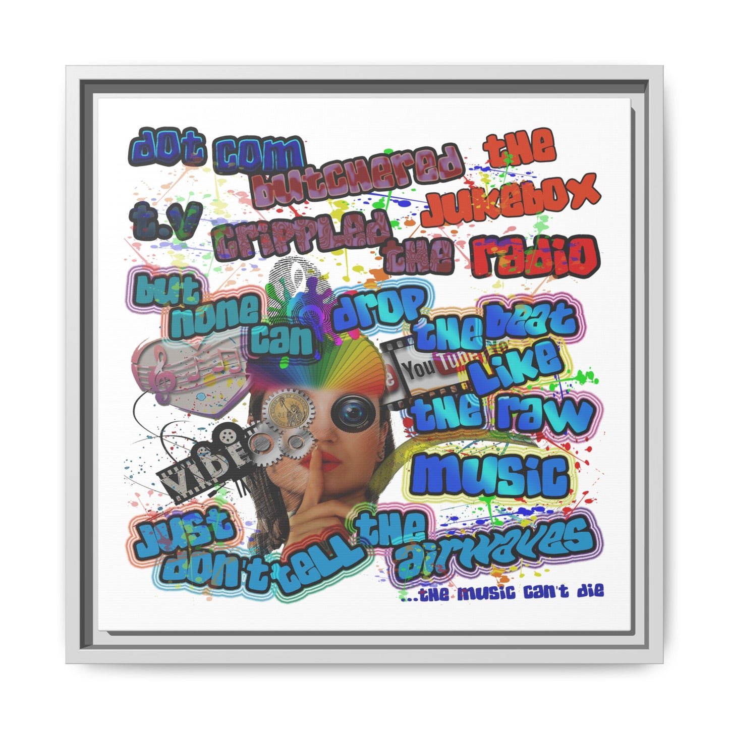 drop the beat - framed canvas art (white)