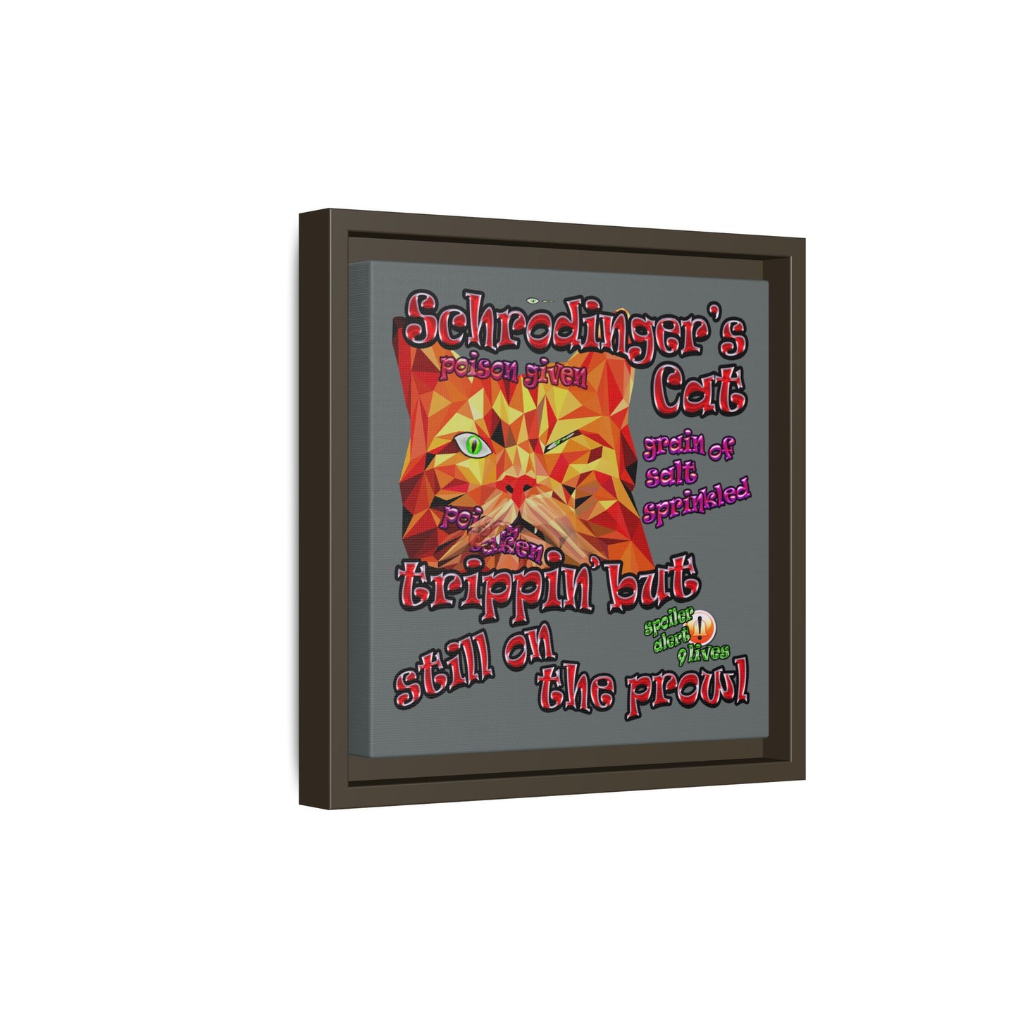 schrodinger's cat - framed canvas art (dark grey)