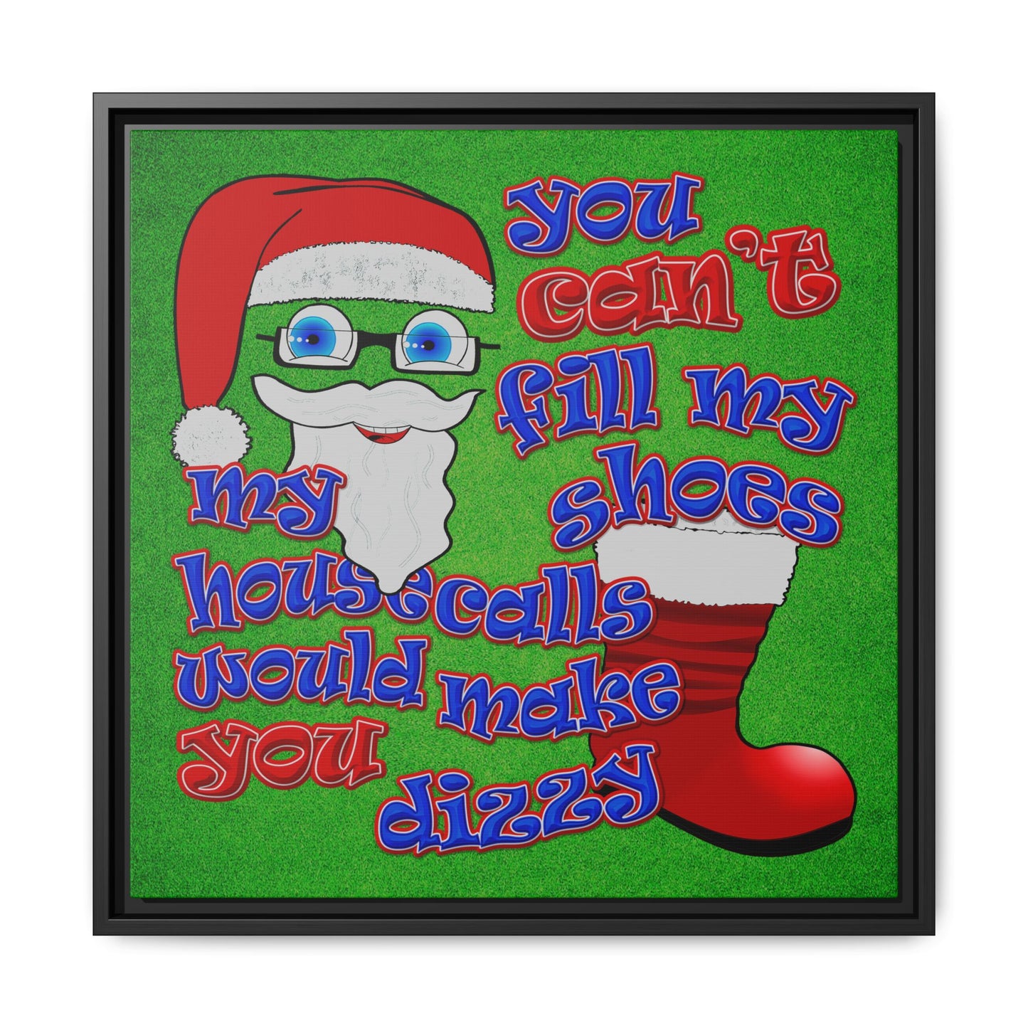santa's shoes - framed canvas art (green turf)