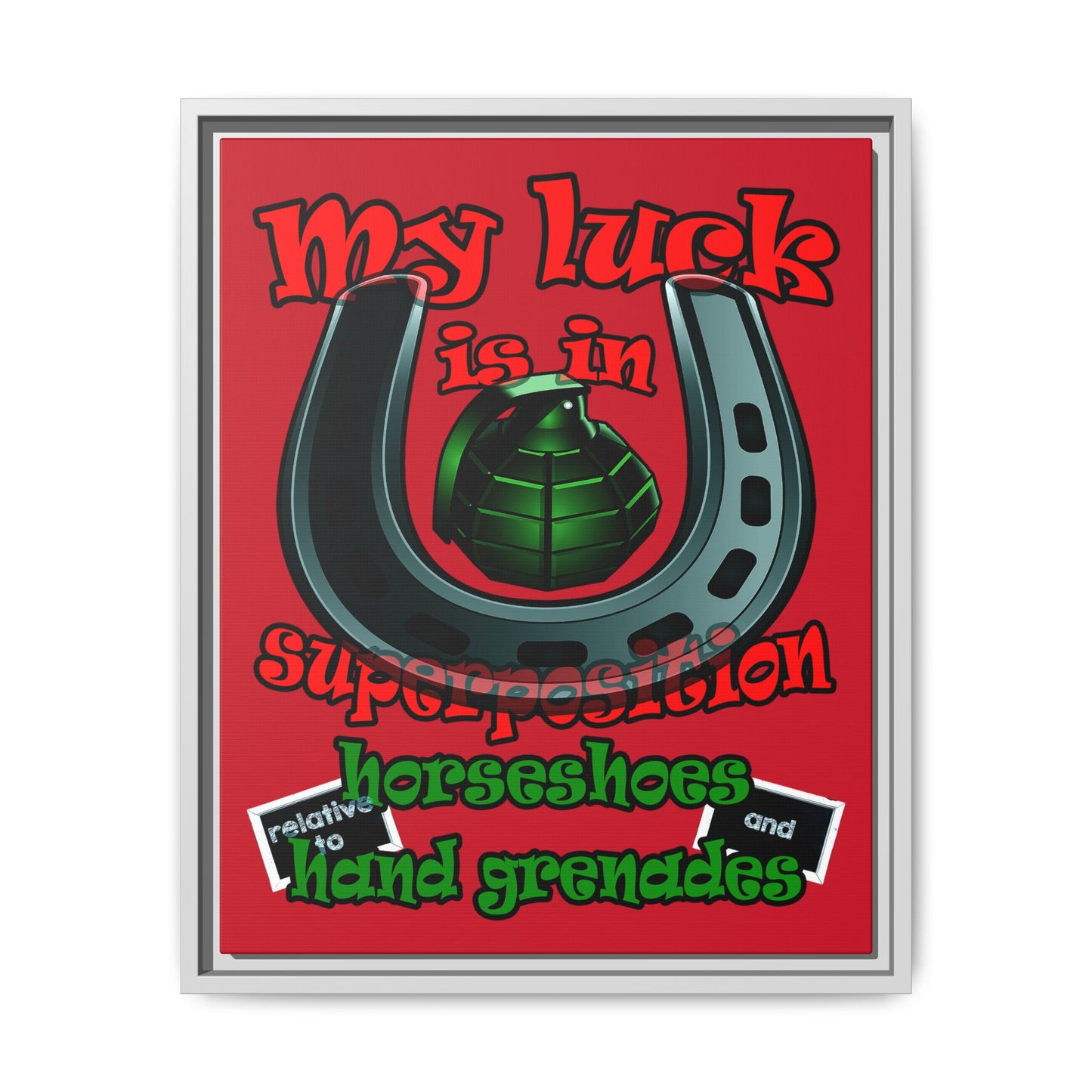my luck - framed canvas art (dark red)