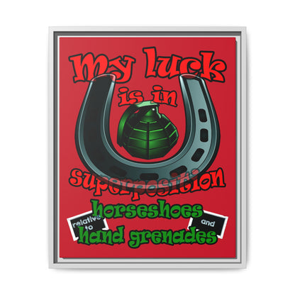 my luck - framed canvas art (dark red)
