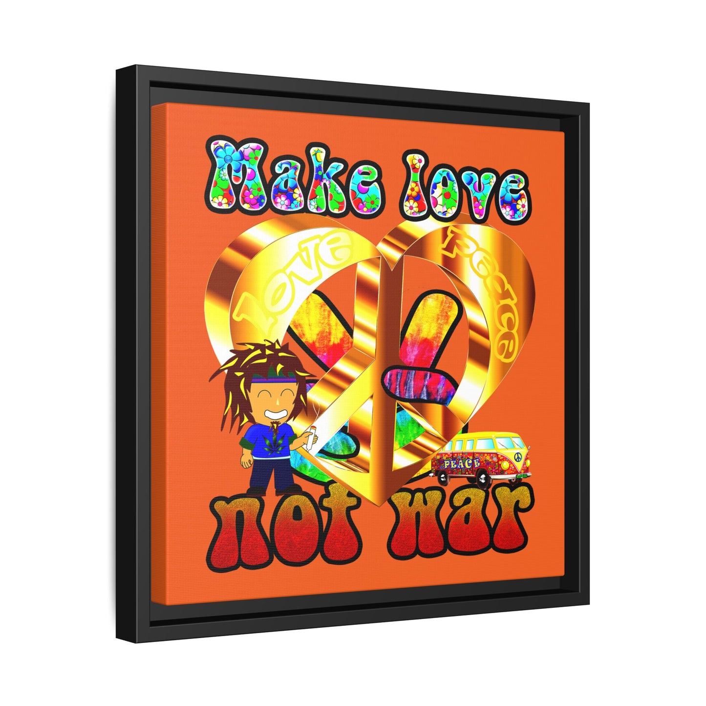 love peace - framed canvas art (orange)