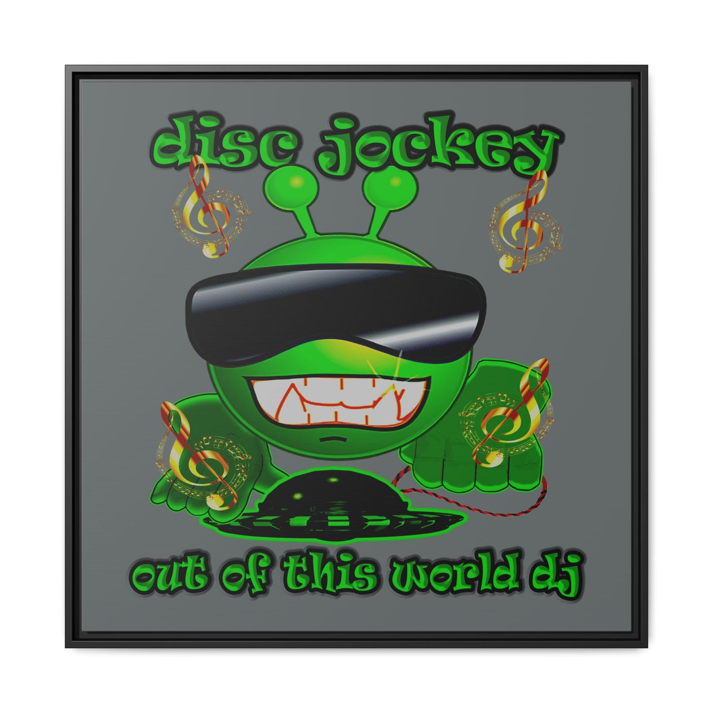 disc jockey - framed canvas art (dark grey)