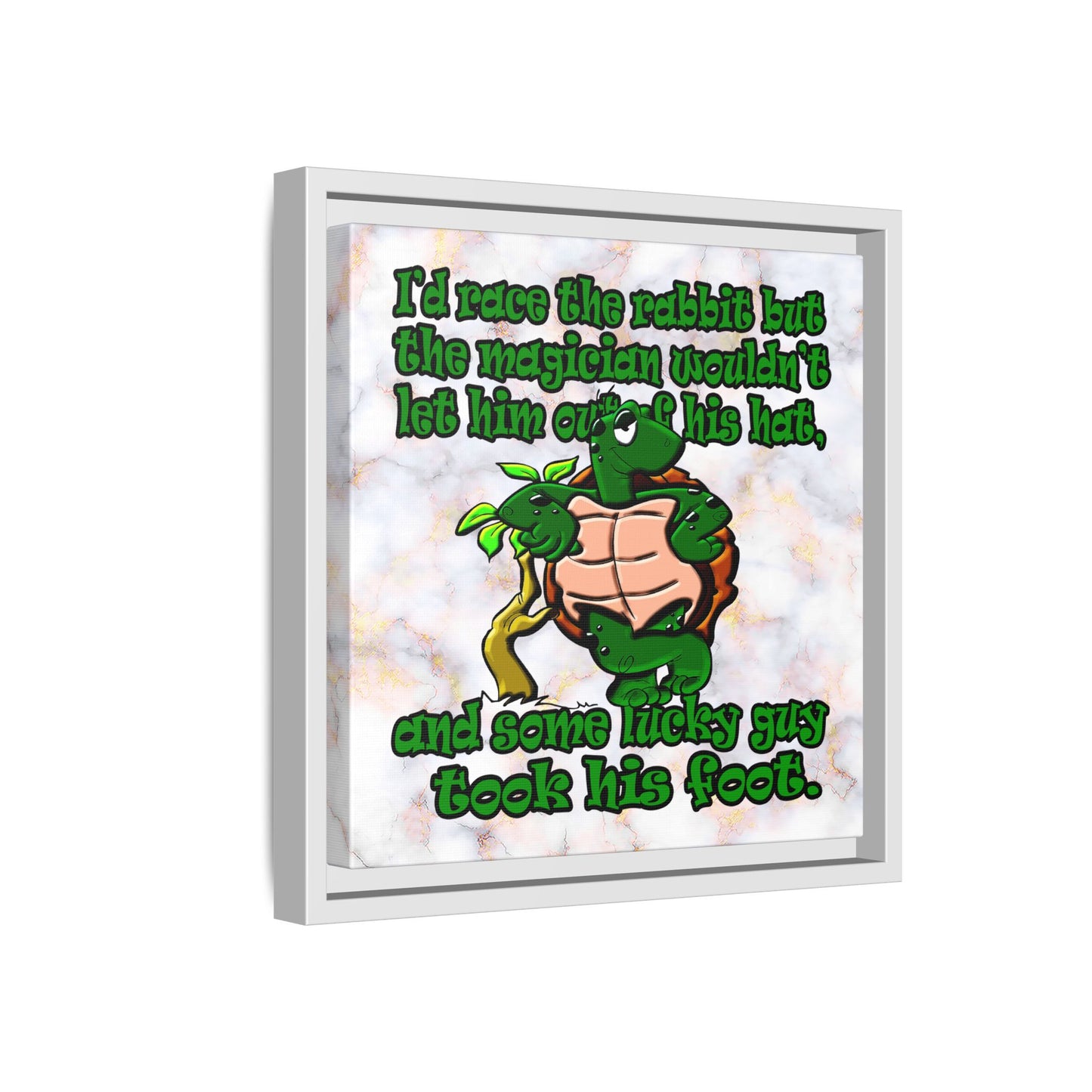 turtle race - framed canvas art (white marble)