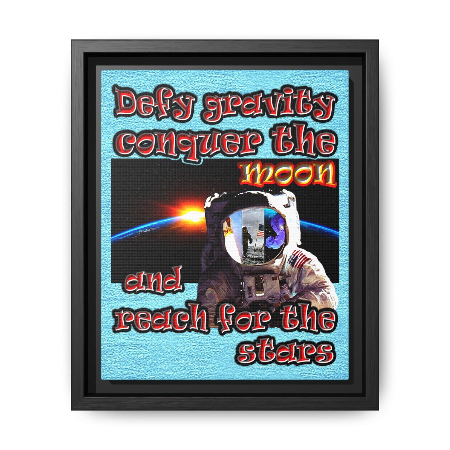 defy conquer reach - framed canvas art (faded blue)