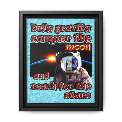 defy conquer reach - framed canvas art (faded blue)
