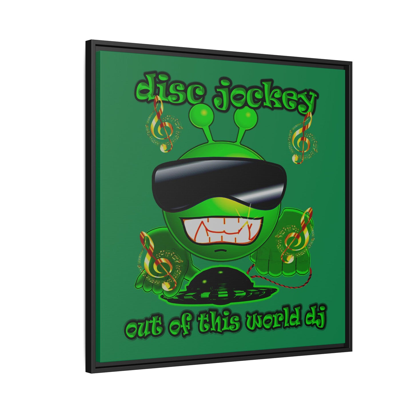 disc jockey - framed canvas art (dark green)