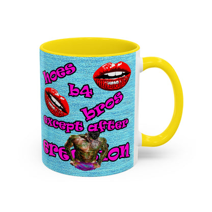 hoes b4 bros - Accent Mug (faded blue)