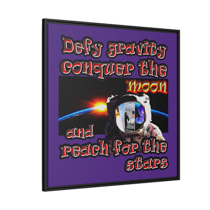 defy conquer reach - framed canvas art (purple)