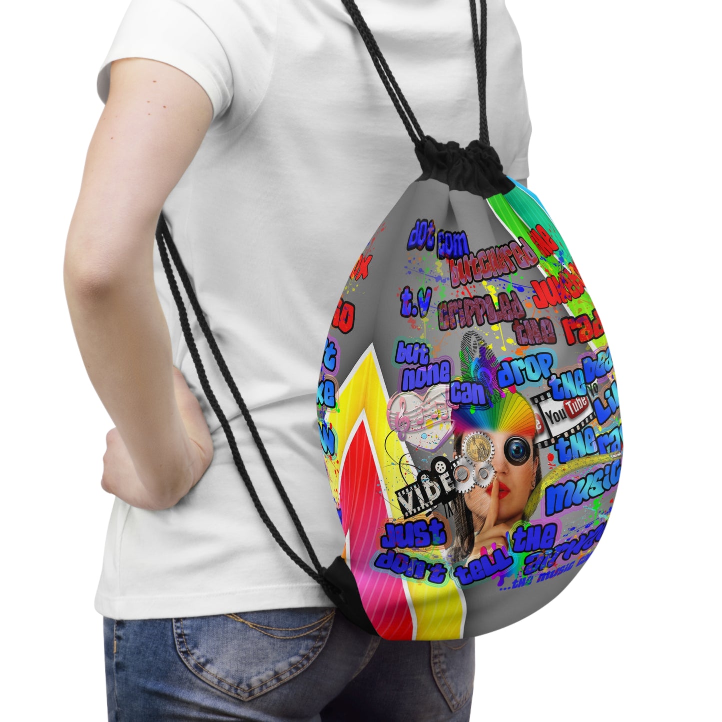 drop the beat - Drawstring Bag (rainbow split)