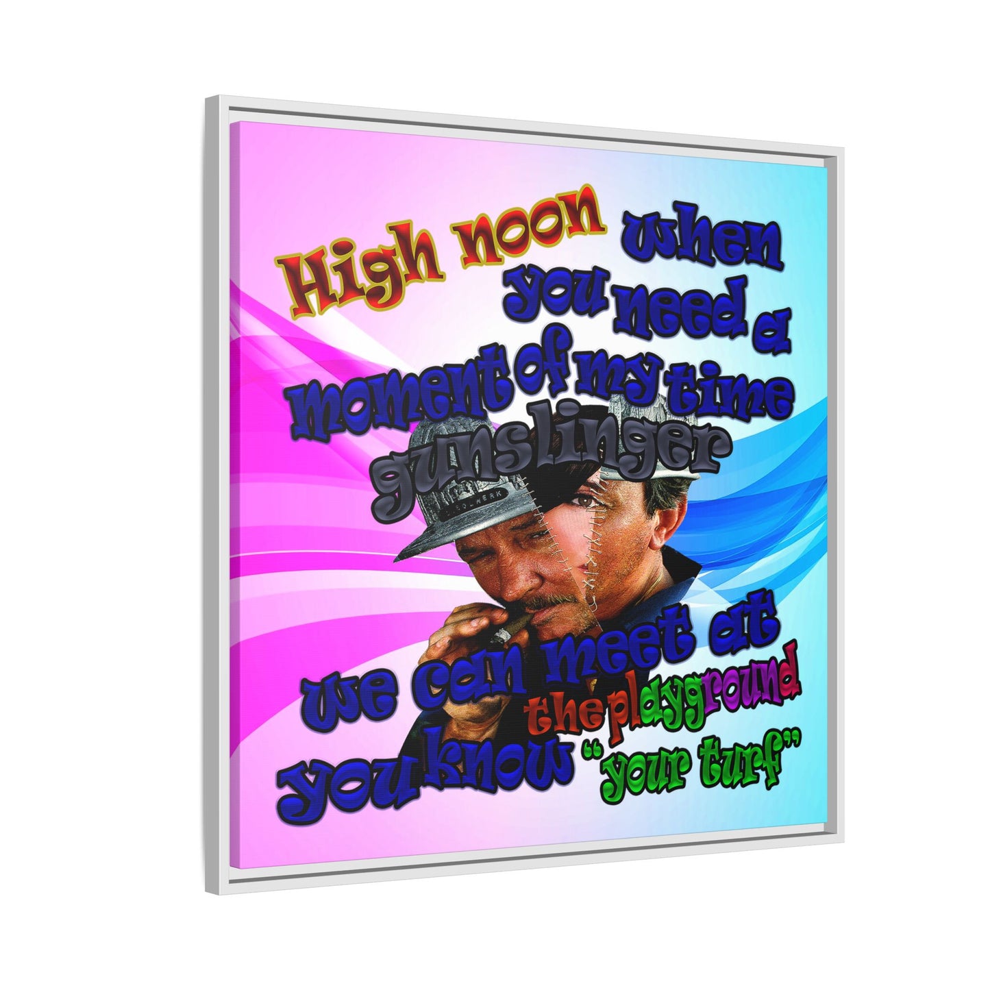 high noon - framed canvas art (light blue-pink wave)
