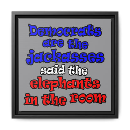 donkeys and elephants - framed canvas art (grey)
