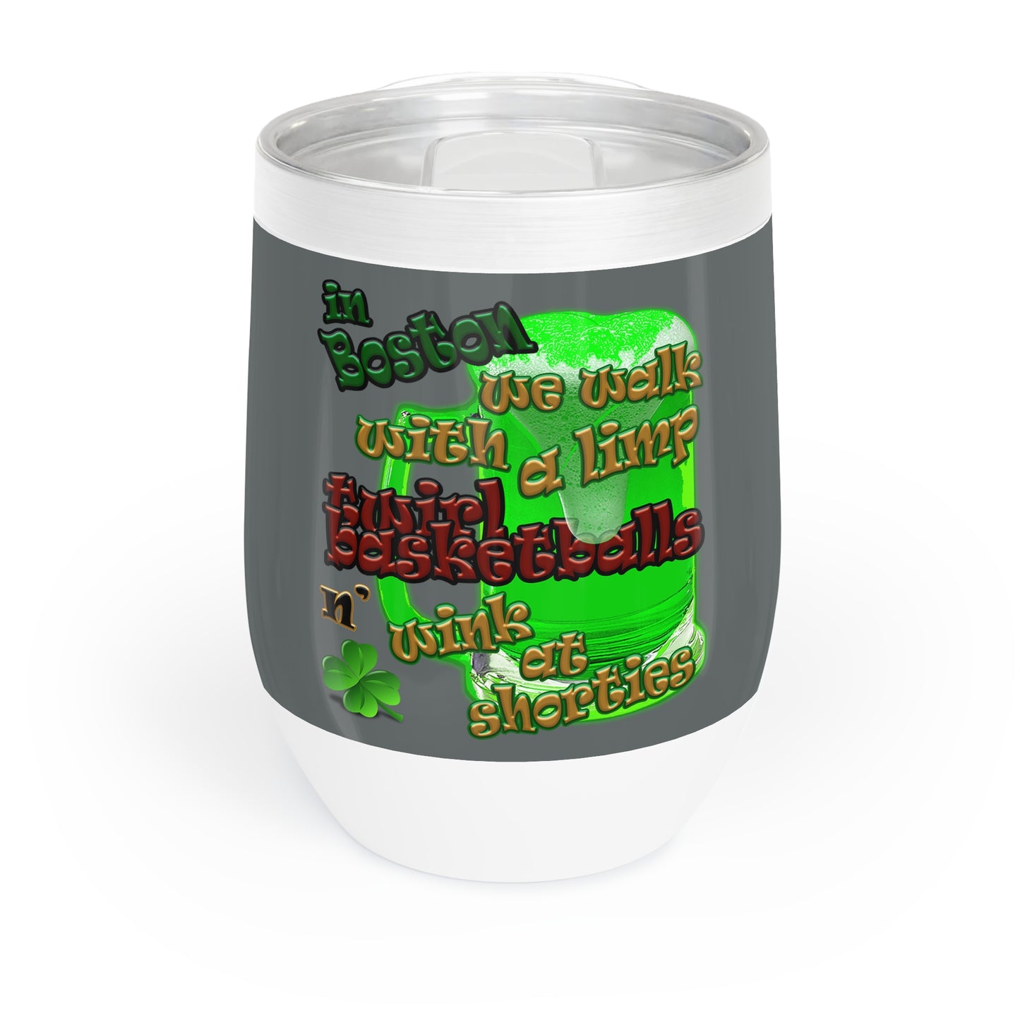 celtics logo - Chill Wine Tumbler (dark grey)