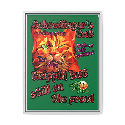 schrodinger's cat - framed canvas art (dark green)