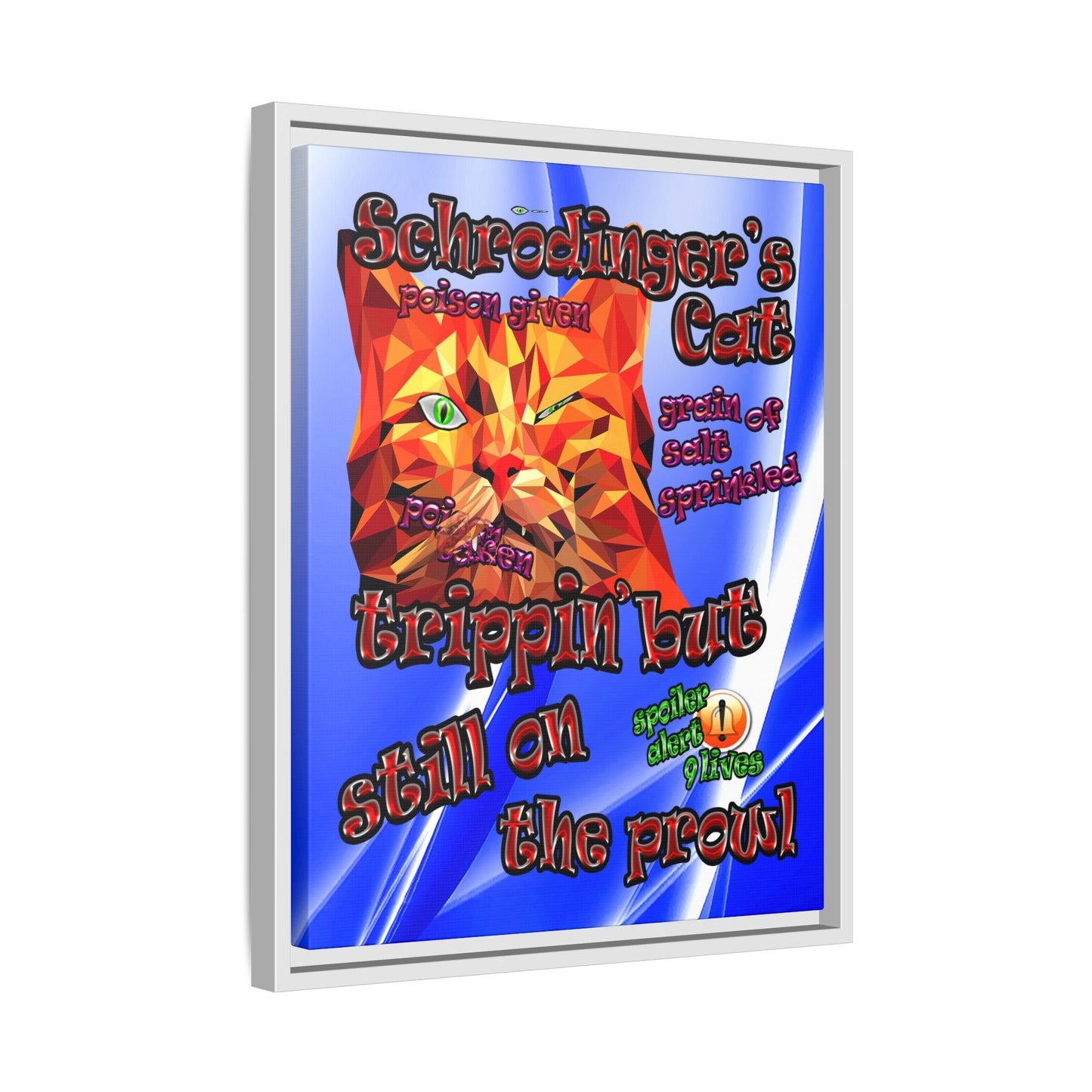schrodinger's cat - framed canvas art (blue-white wave)