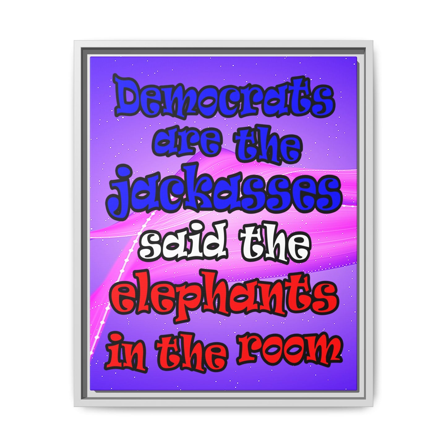 donkeys and elephants - framed canvas art (purple-pink wave)