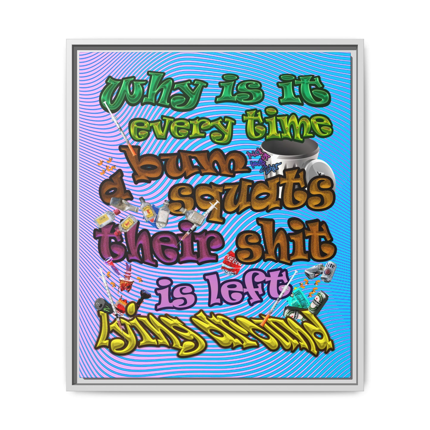 the bum's shit - framed canvas art (light blue-purple wave)